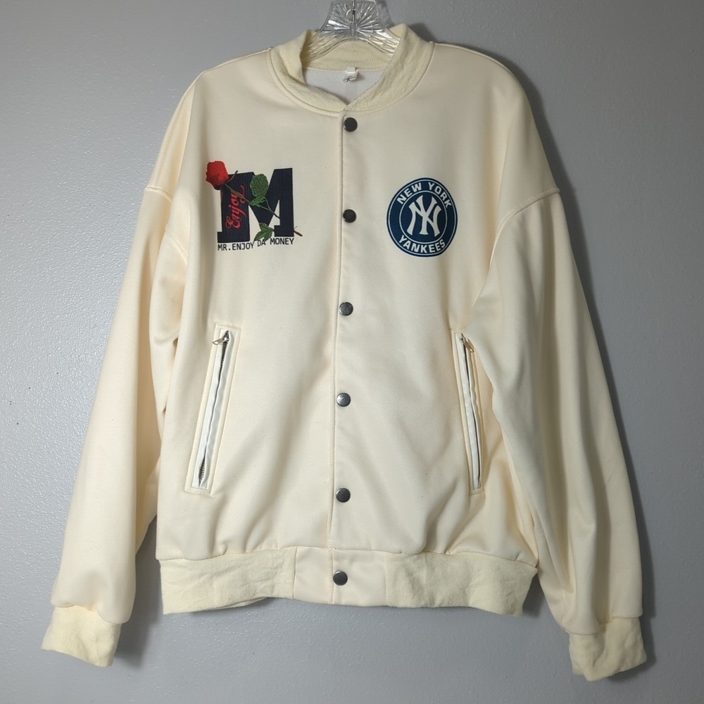 M.E.D.M. Mr Enjoy Da Money XL Off White New York Yankees Letterman Jacket 269
